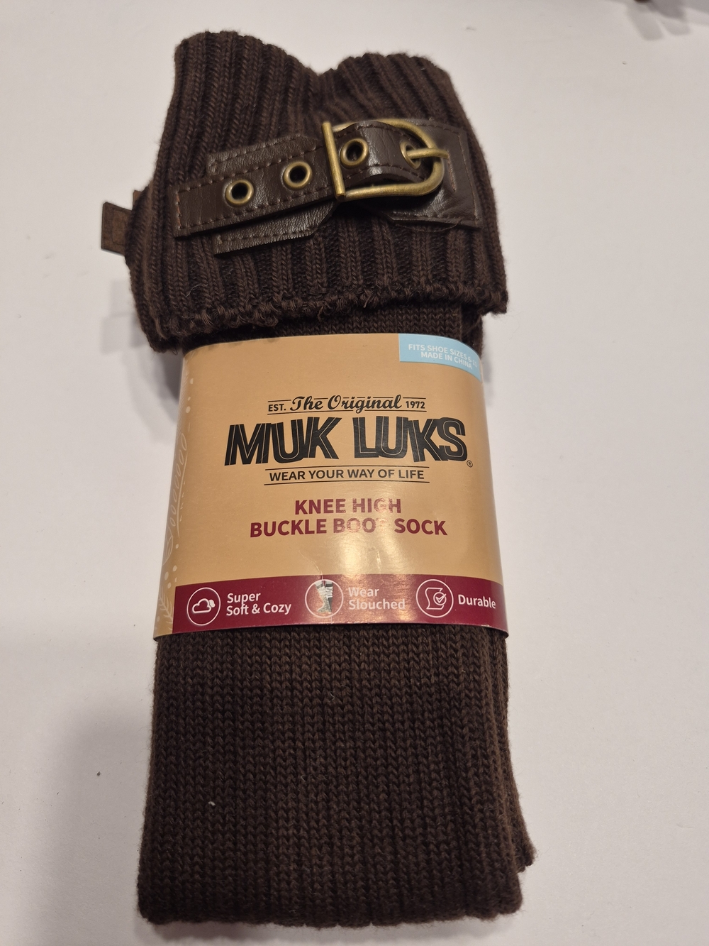 Muk Luks Knee High Buckle Boot Sock - Brown